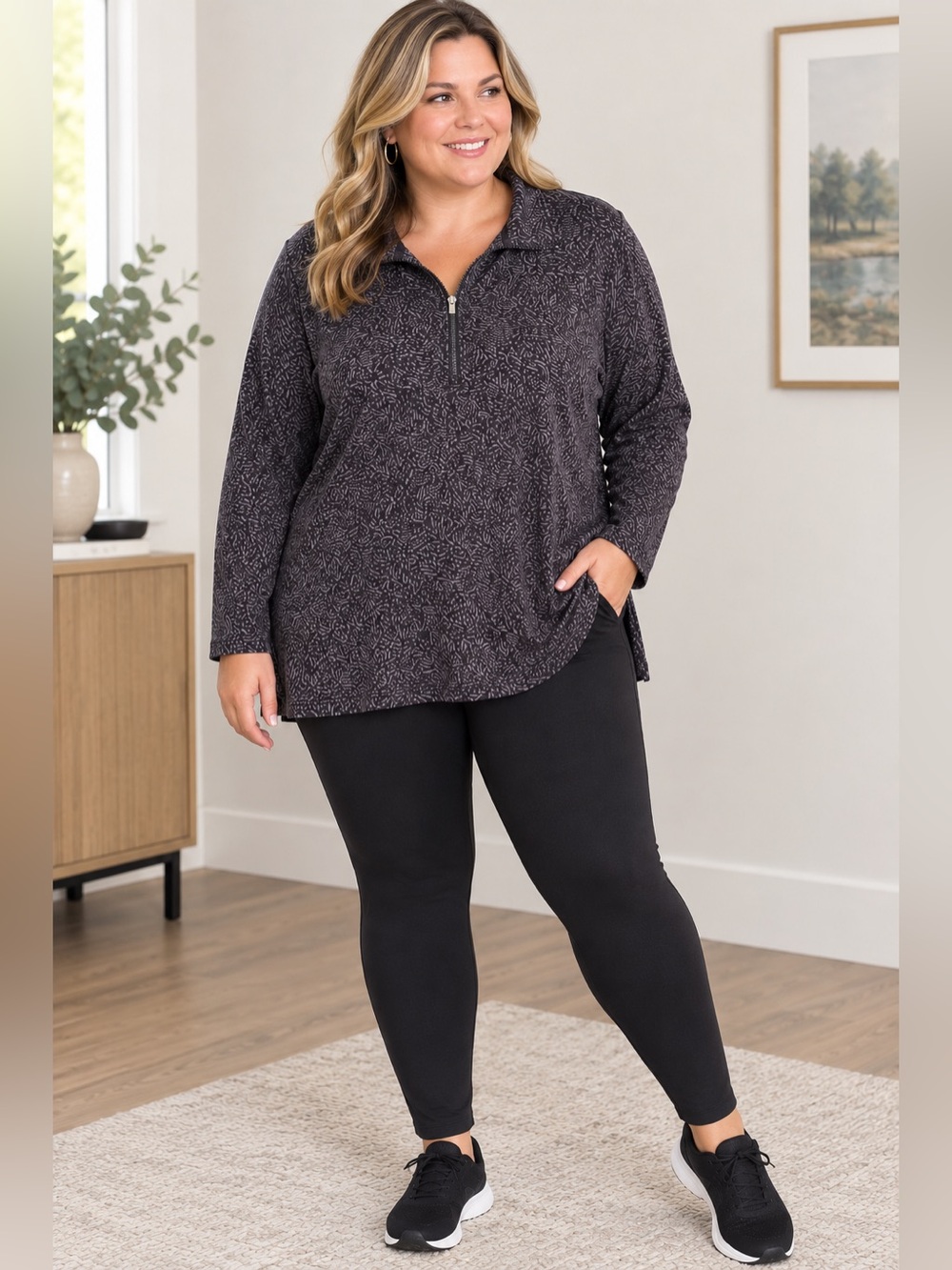 Set of 2!! Black Leggings with Charcoal Zip-Pullover
